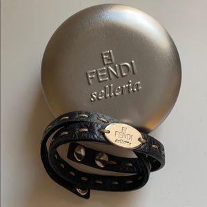 Fendi Selleria Black-wrap leather bracelet